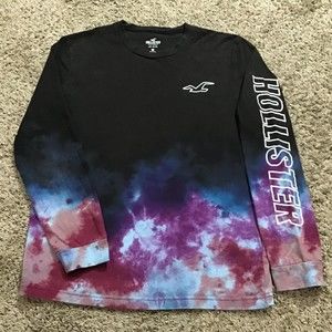 Hollister Men's Long Sleeve Tee Shirt Small Black Tie Dyed